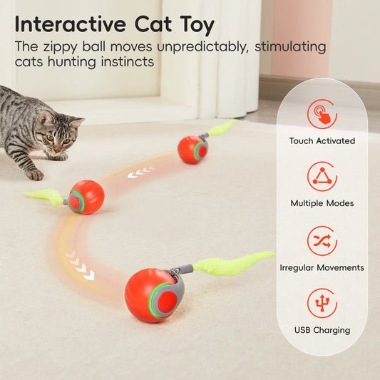 Potaroma Moving Ball Cat Toys with Feather Tail Interactive Ball for Cats