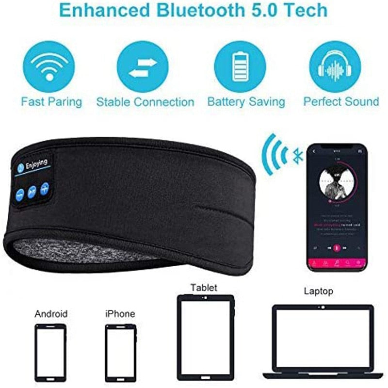 Wireless Bluetooth Sleeping Headphones Headband Thin Soft Elastic Comfortable Music Ear Phones Eye Mask For Side Sleeper Sports