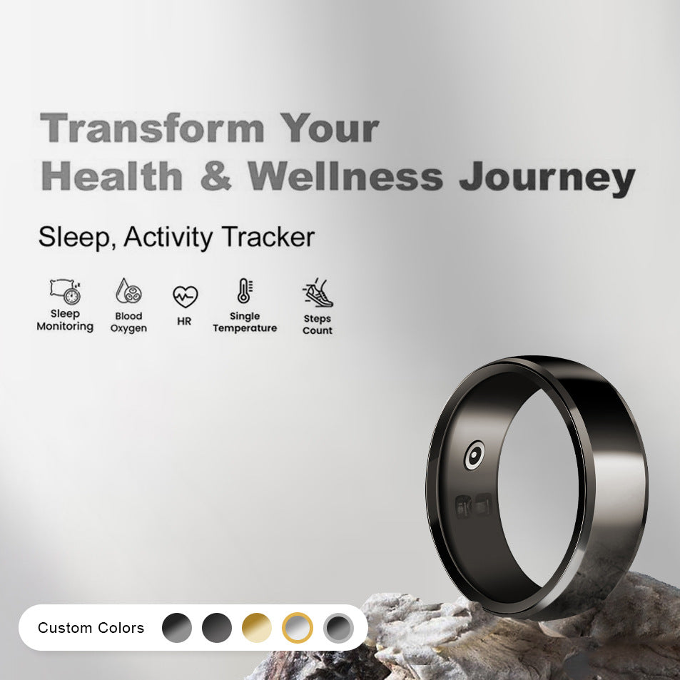 Black Technology Heart Rate, Blood Oxygen, Sleep Monitoring Waterproof Bluetooth Ring