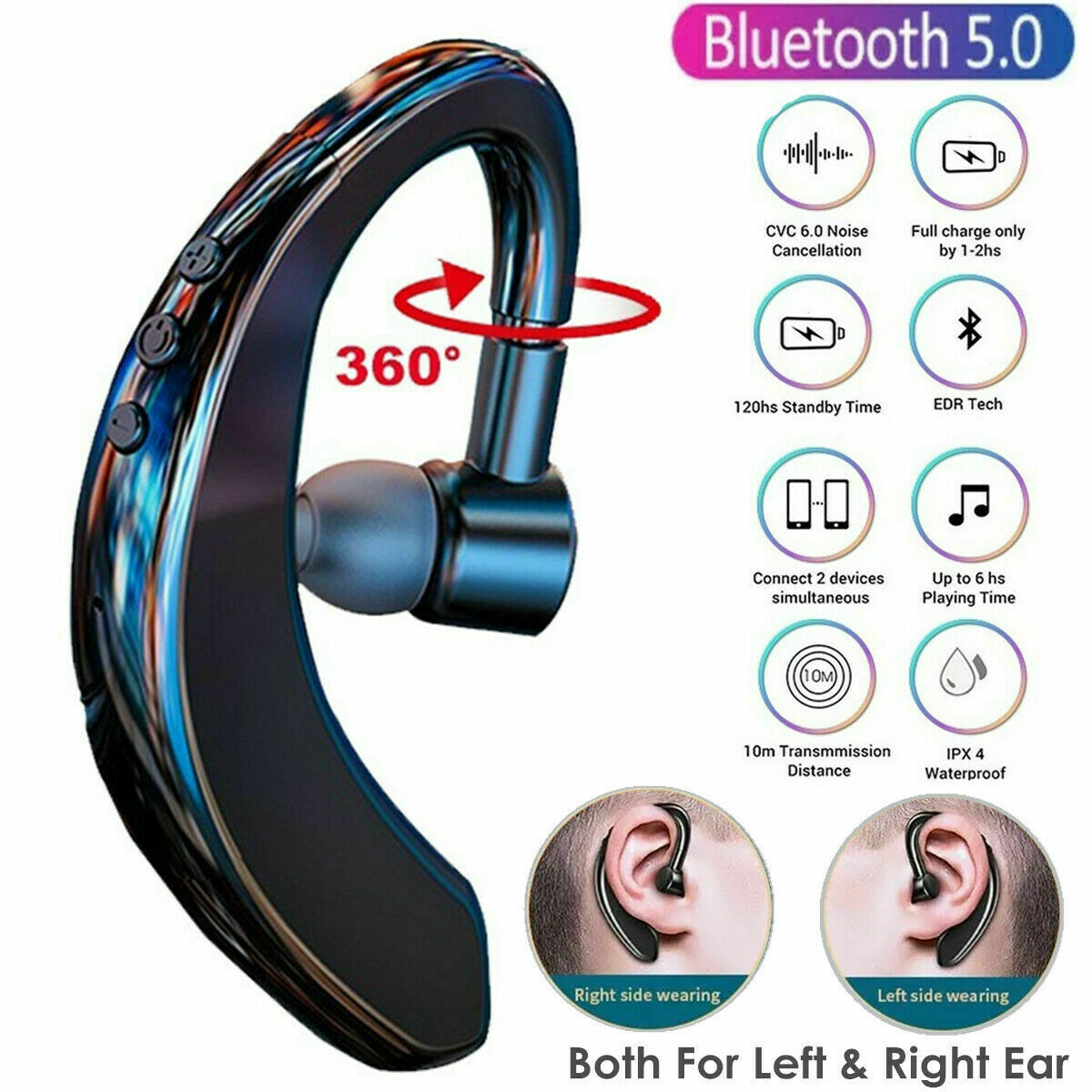 Bluetooth 5.0 Earpiece Wireless Headset Earbuds Noise Cancelling